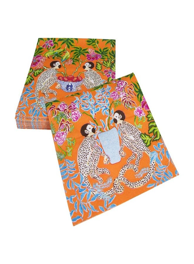 Caspari Monkeys Paper Luncheon Napkins in Orange - 20 Per Package - Image 3